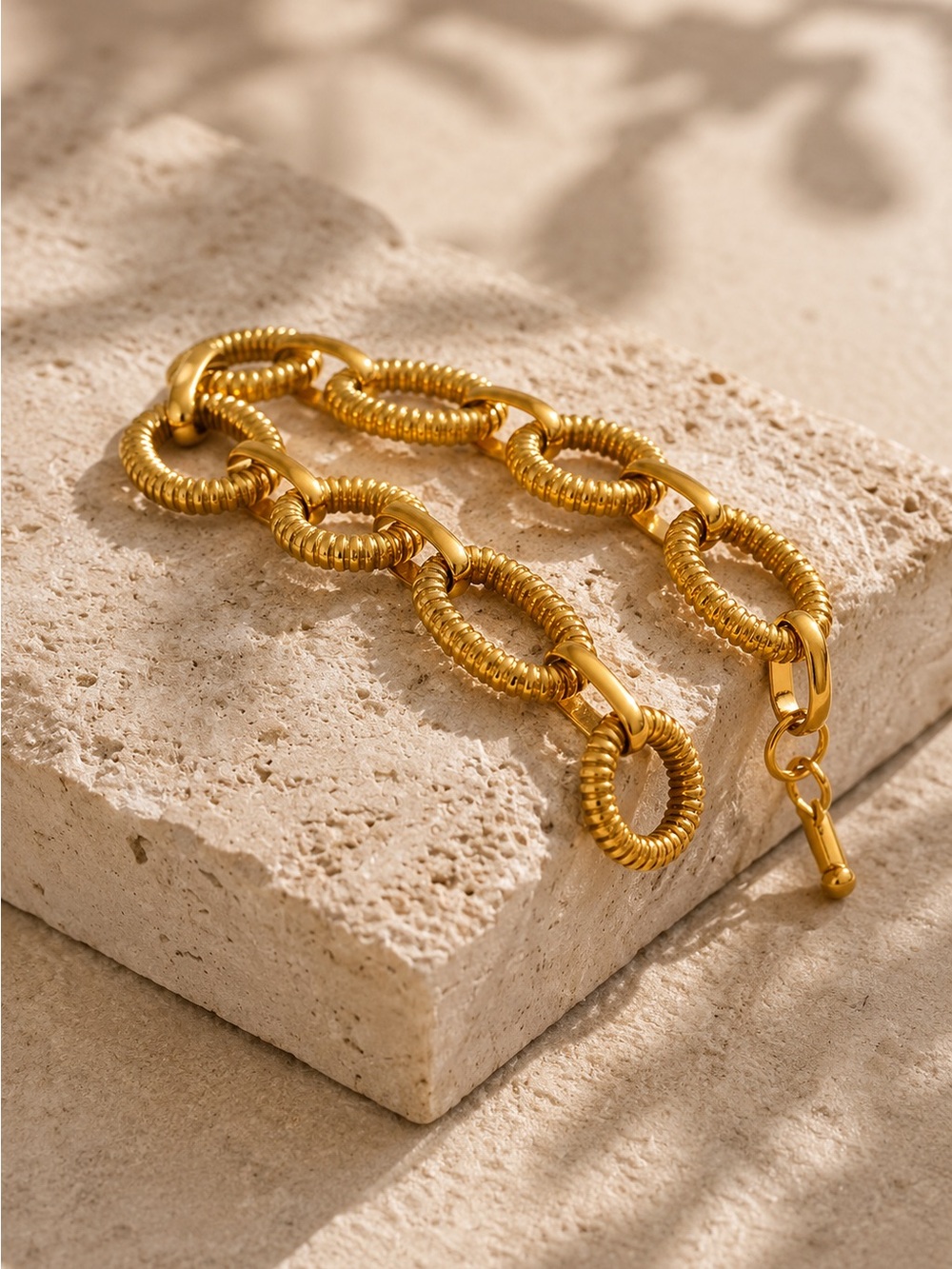 Textured Gold tone Link Toggle Bracelet - Picture 6 of 8